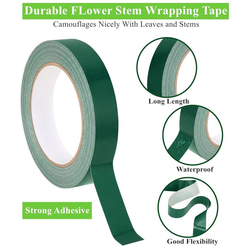 SICCOMA Green Flower Arrangement Tape 2 Pack 3/4" Flower Stem Wrap Adhesive Tape Wedding Bouquet Stem Wrapping Tape for Binding Flowers and Floral Crafts (2PCS, 3/4”x98FT/Roll) - Image 2